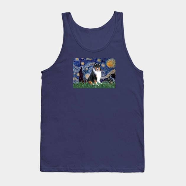 Starry Night (Van Gogh) Adapted to Feature a Tri Color Collie Tank Top by Dogs Galore and More